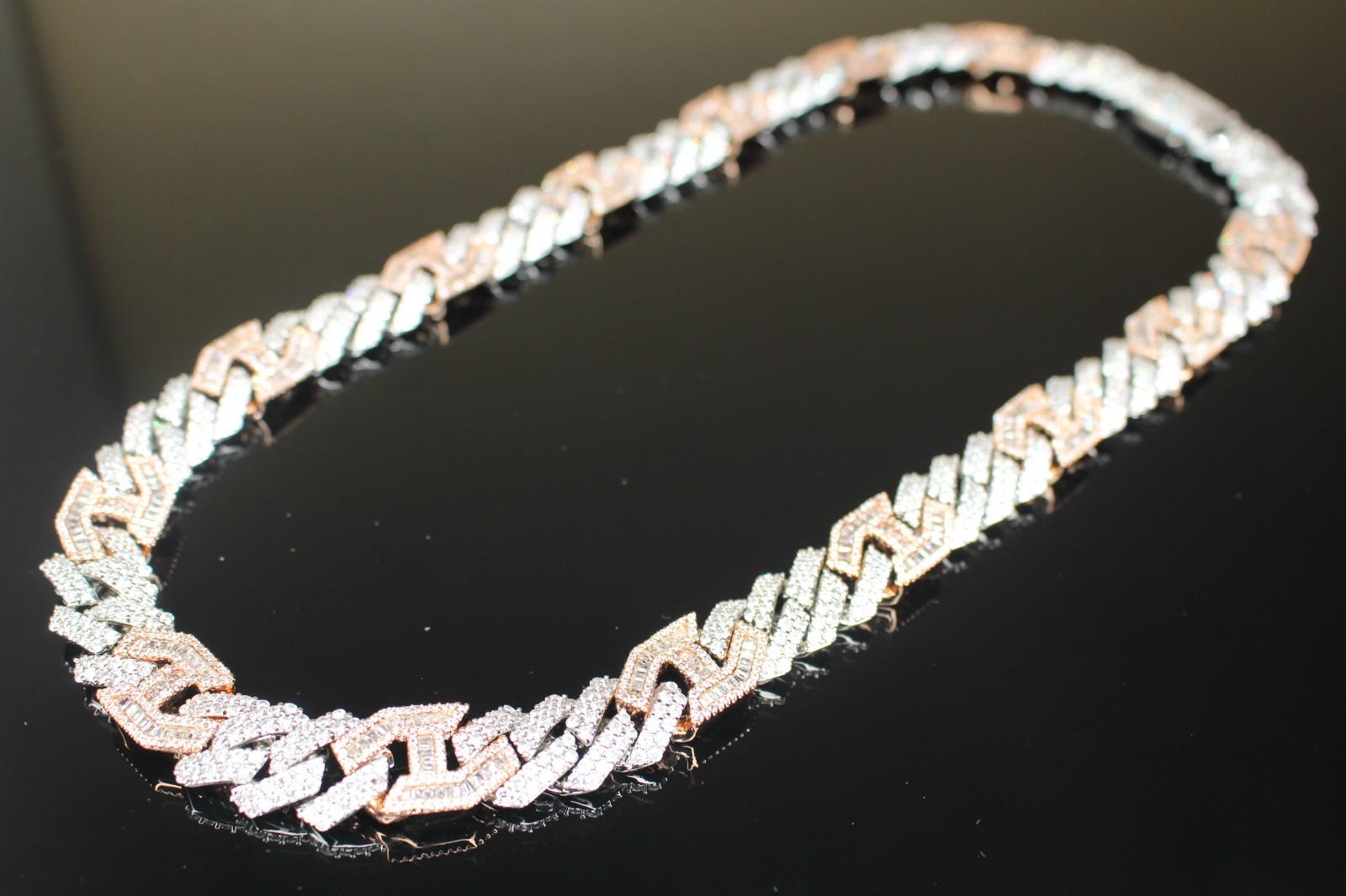 14k STAMPED 14mm FIGARUCCI Two-Tone Rose Gold Chain 80.7ct Lab Sim VVS1 Diamond