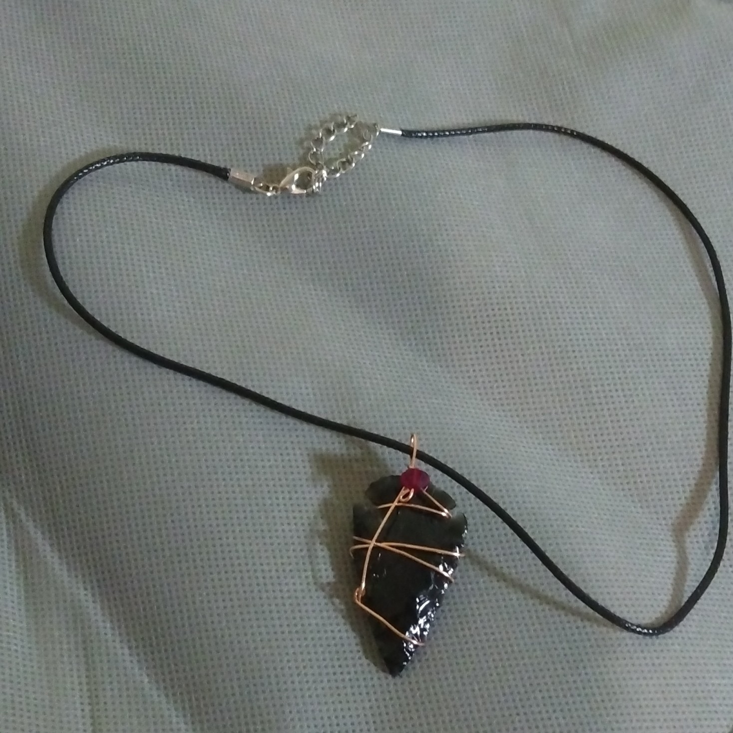 Black Cord Necklace Copper Wire-Wrapped Arrow head Charm Pendant Lobster Clasp