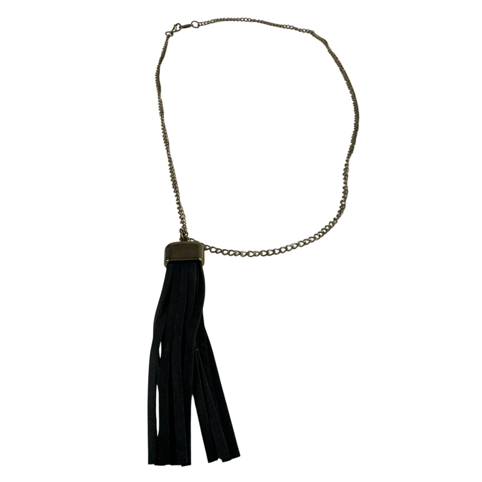 Faux Leather Tassel Necklace Gold Tone Chain Costume Jewelry Necklace Boho Goth