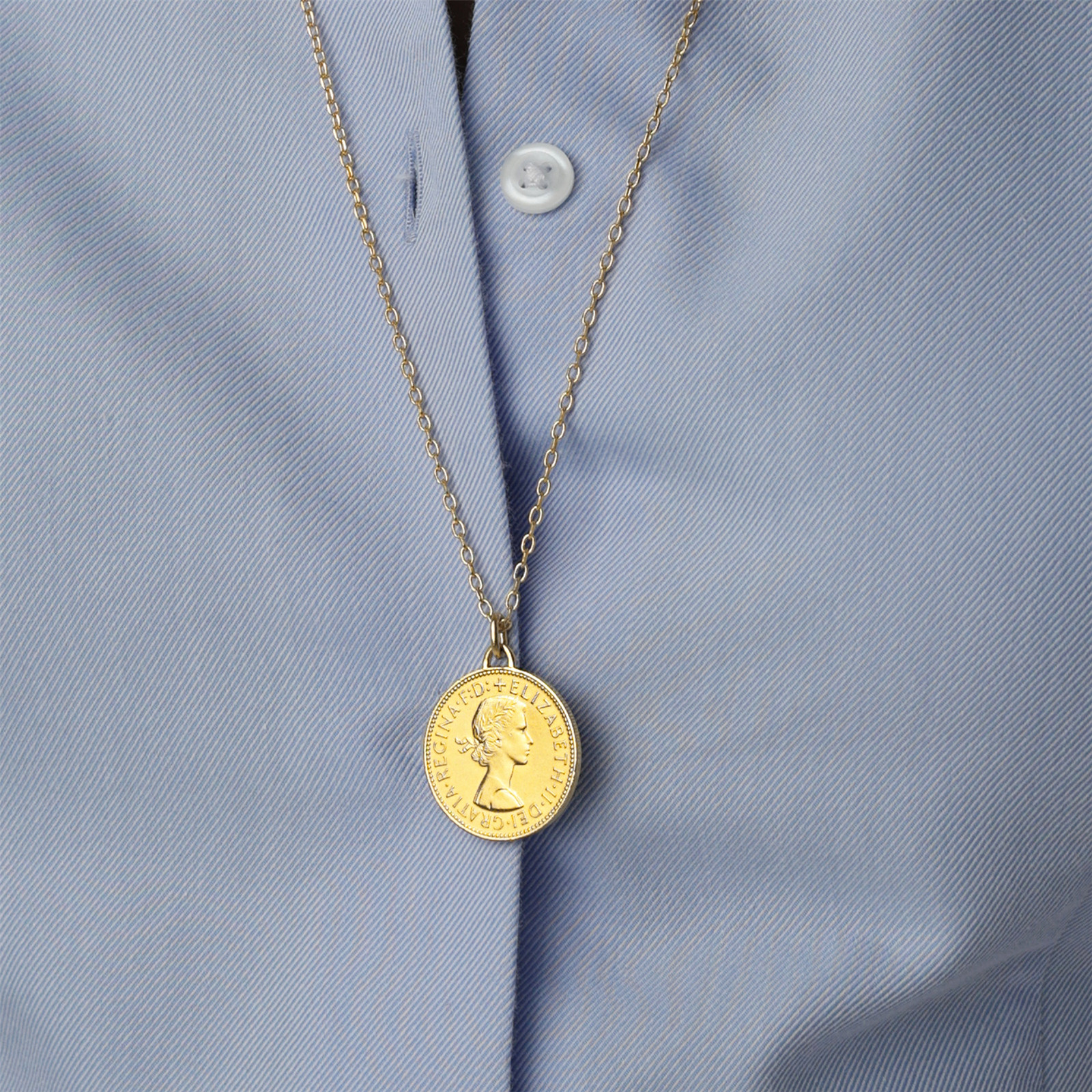 18K Gold Plated British 1/2 Penny Coin Medallion | Necklace | Queen Elizabeth II