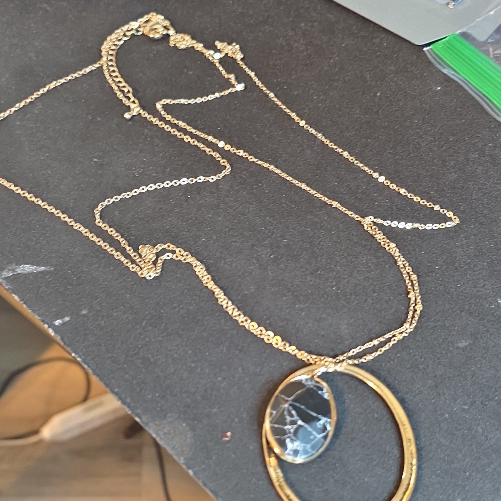 Boho Gold Black Oval Hoop Necklace