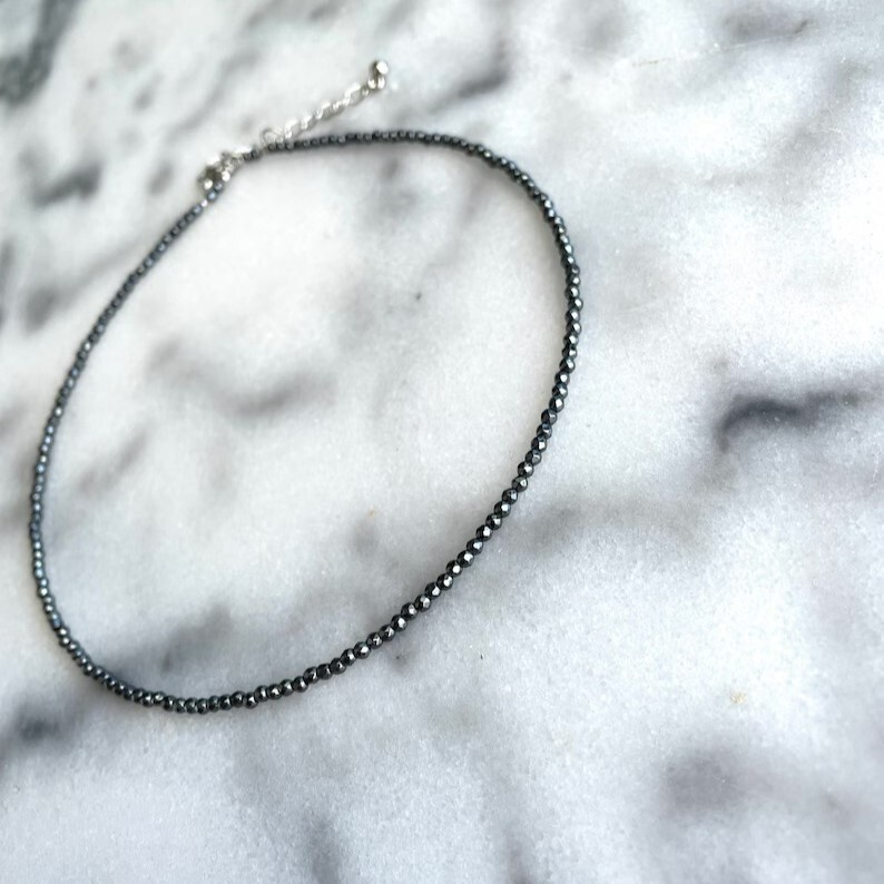 Hematite 2mm Tiny Beaded Choker Healing Dainty Women Boho Crystal Necklace Gifts