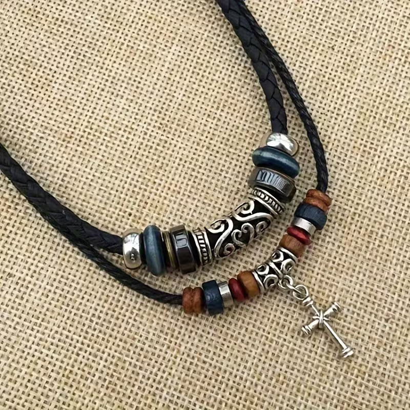 Multi-Layered Faux Leather Necklace Bohemian Beaded Jewelry Men & Women