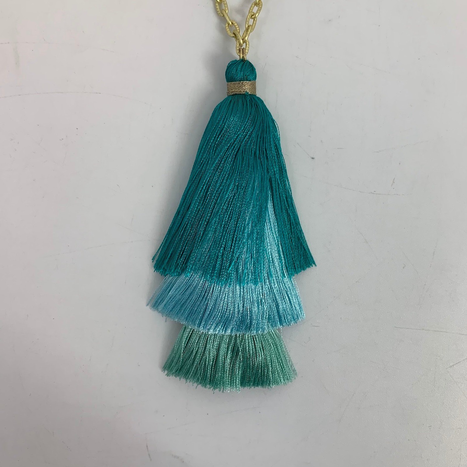 Stella & Ruby Gold Chain Necklace with Tiered Turquoise Aqua Tassel Pendant