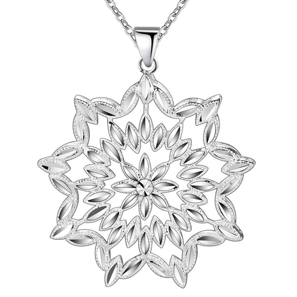 925 Sterling Silver Flower Pendant Necklace Women Wedding Engagement Jewelry