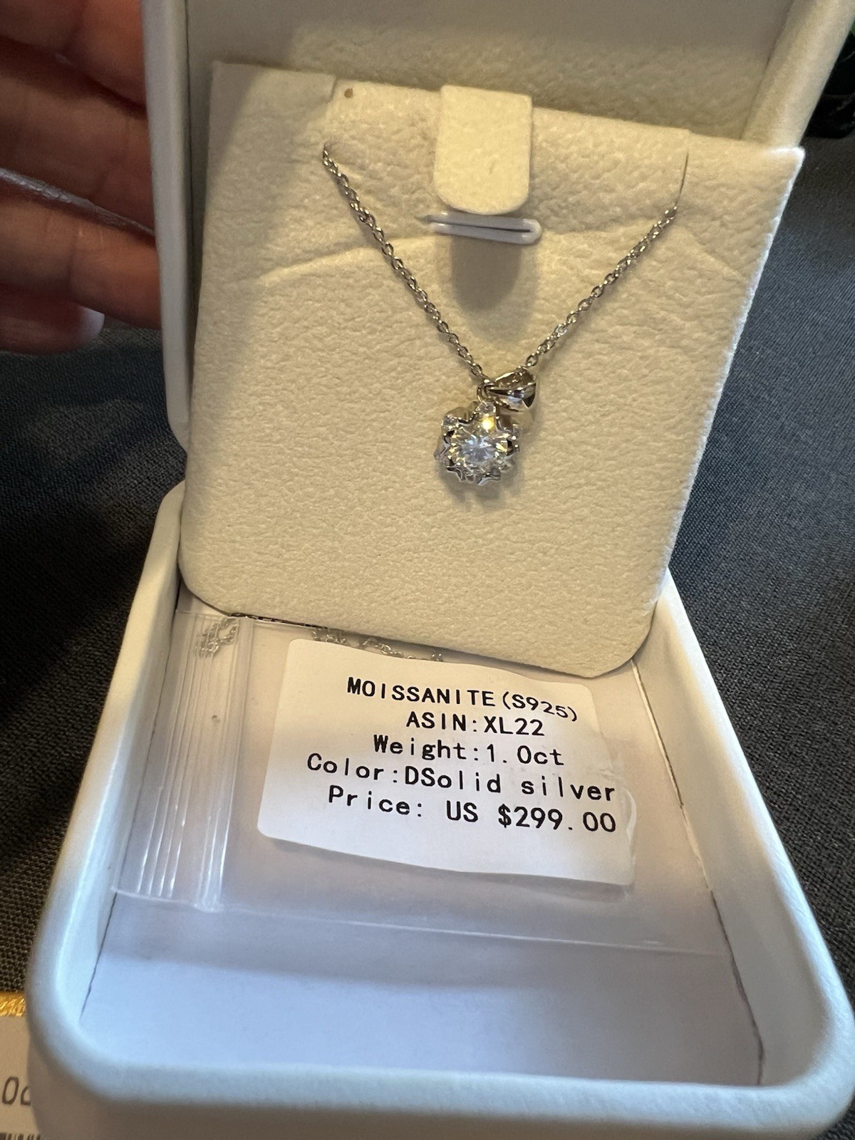 925 Silver Round Moissanite Pendant Charm Necklace White/Colorless Cable Chain