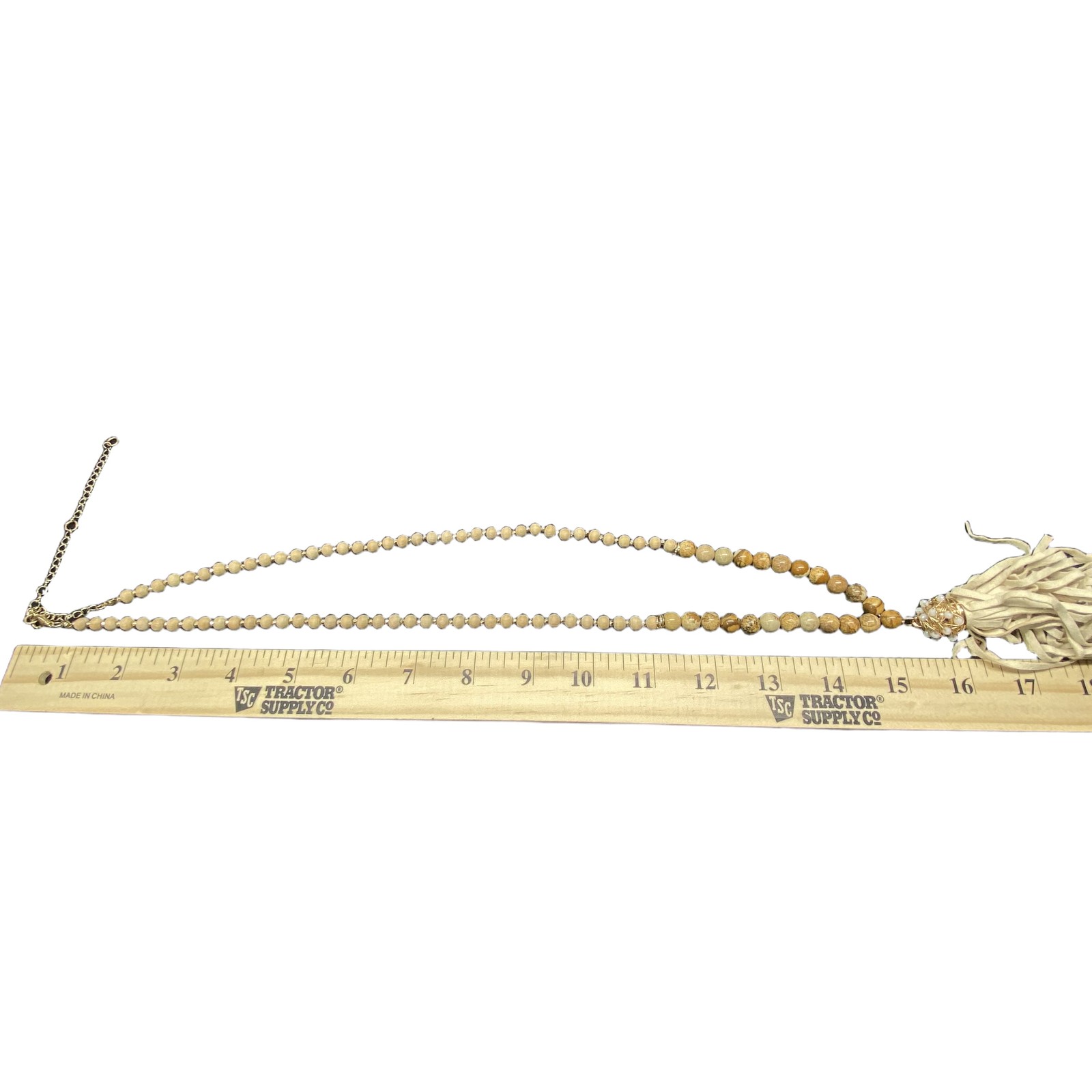 Wood bead Tassel Necklace Womens Beige Brown Boho Beaded Tassel Unique
