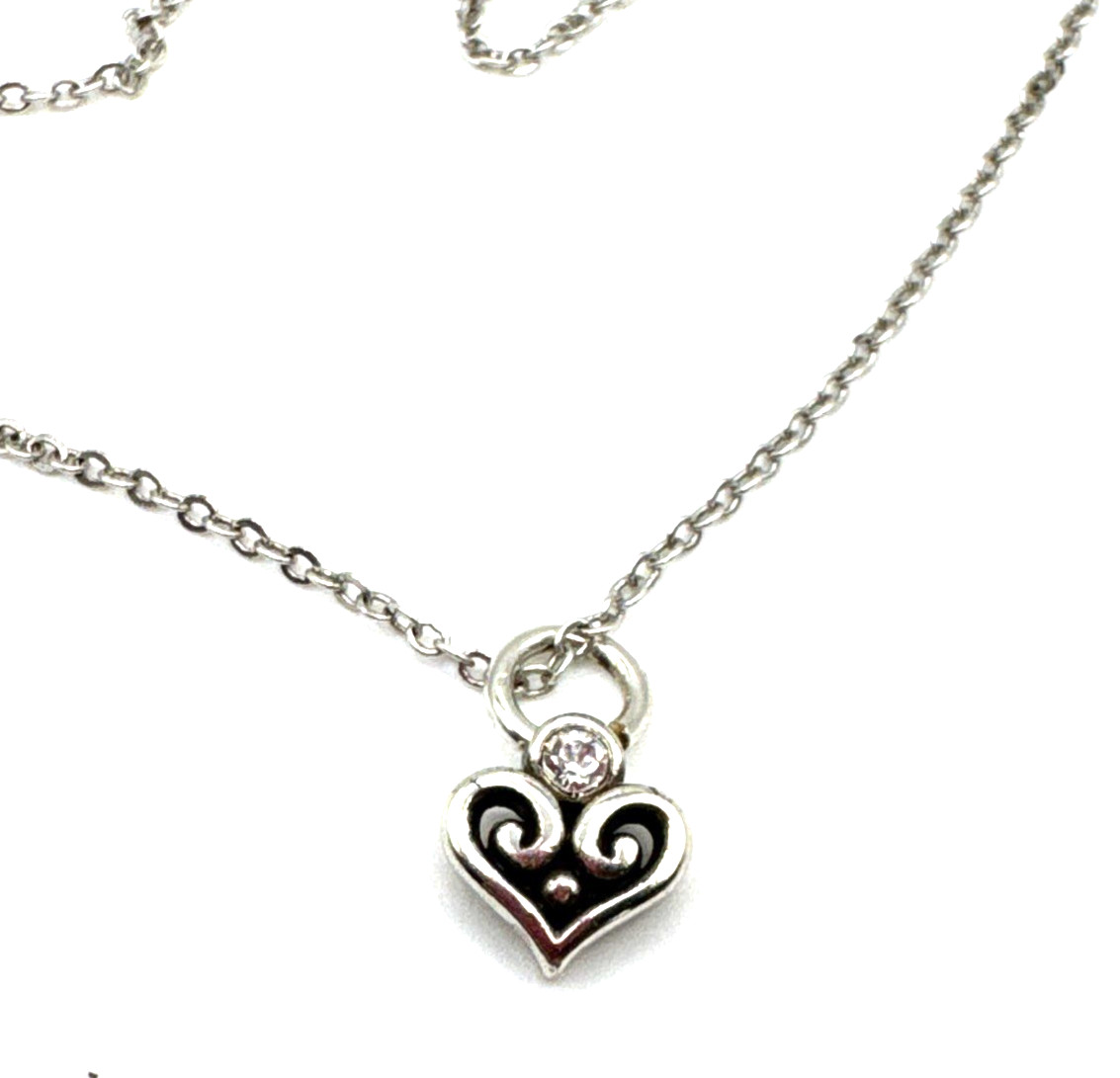 Brighton Alcazar Heart Medium Crystal Center Custom Silver Necklace 18″ NWT