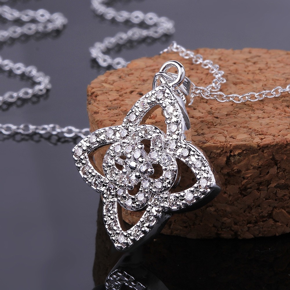 Elegant 925 Sterling Silver Filled SF Flora Cz Pendant Necklace N-A626 Gift