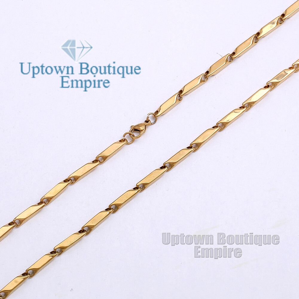 18-36″ Gold Men’s Stainless Steel 4mm Arrow Bullet Stick Necklace Chain Link
