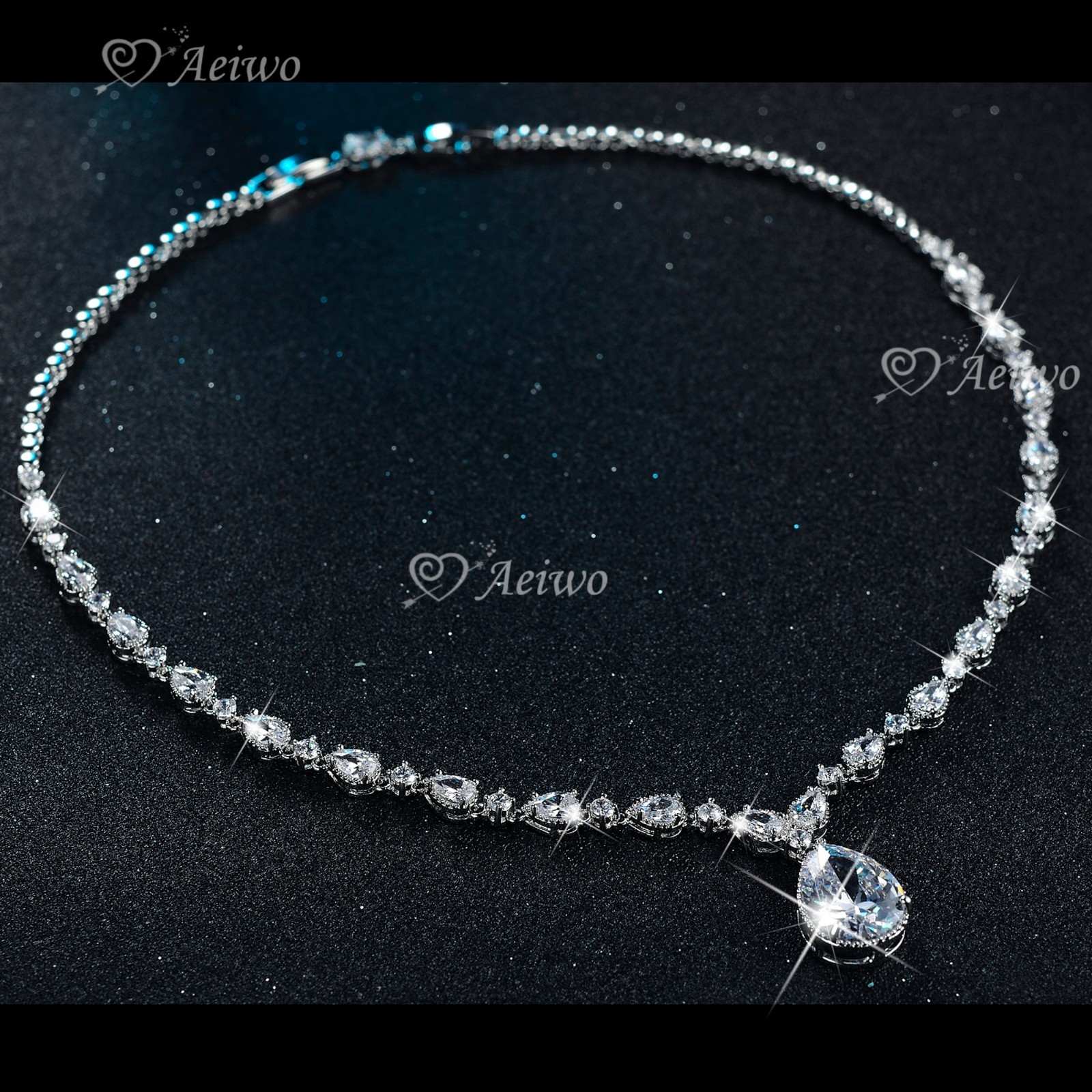 18K WHITE GOLD FILLED SIMULATED DIAMOND WEDDING PARTY NECKLACE LUXURY