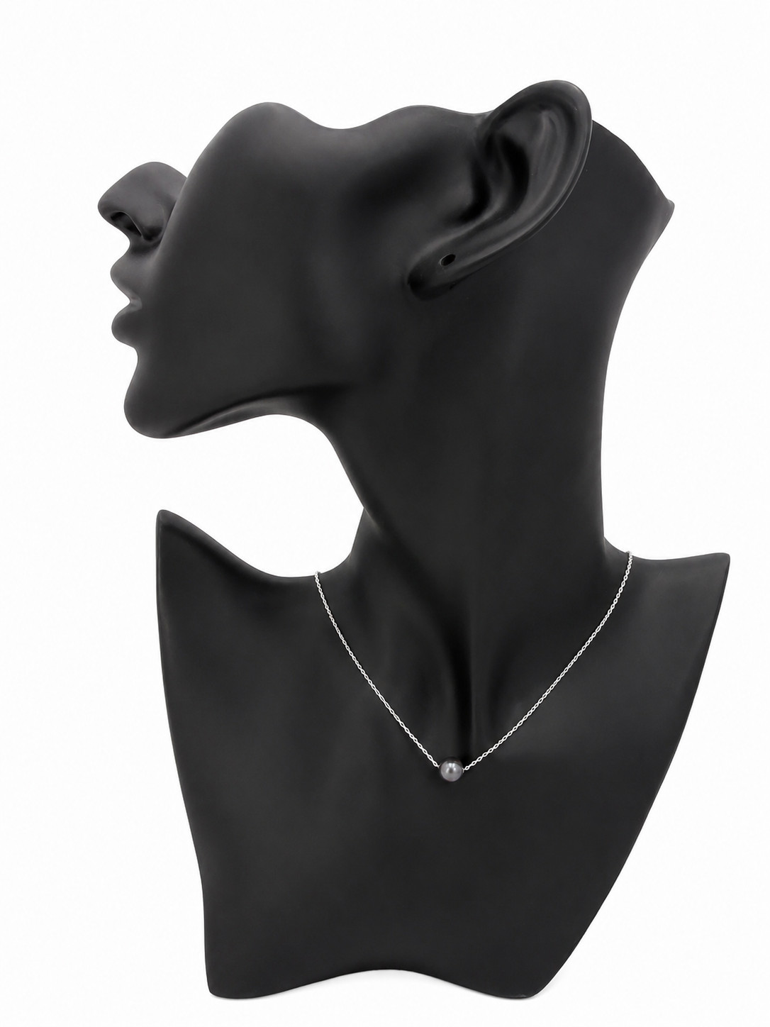 Necklace 7mm Black Pearl 15-17″ Adjustable Sterling Silver Chain Thailand Gift