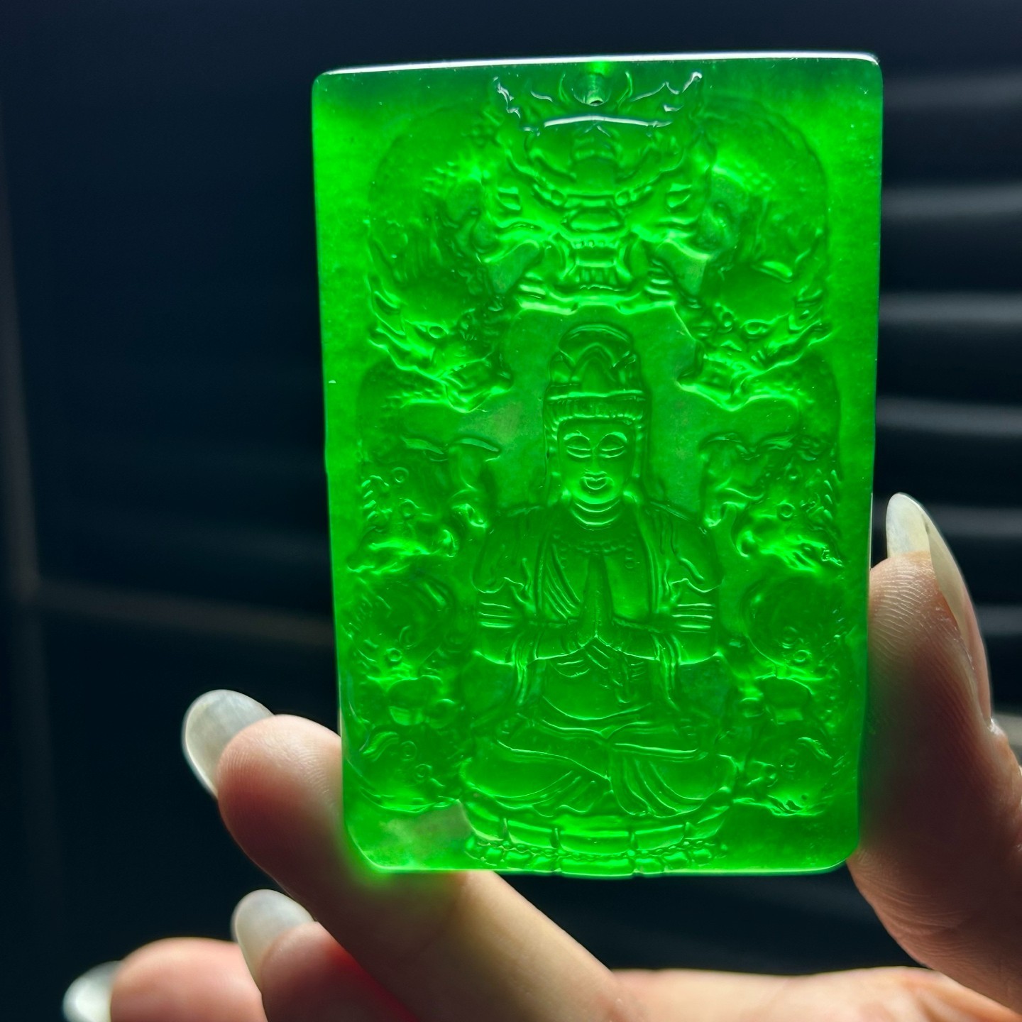 Nature ice green Burmese Jade Jadeite Carved dragon kwan-yin Pendant&Necklace