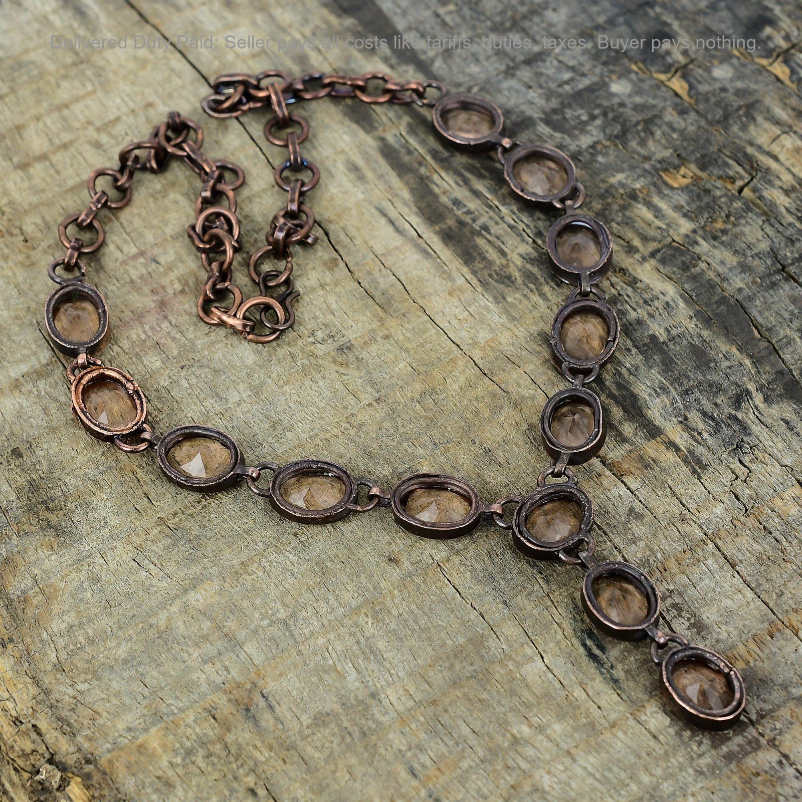 Black Friday Deal Copper Morganite Gemstone Chain Electroformed Necklace Jewelry
