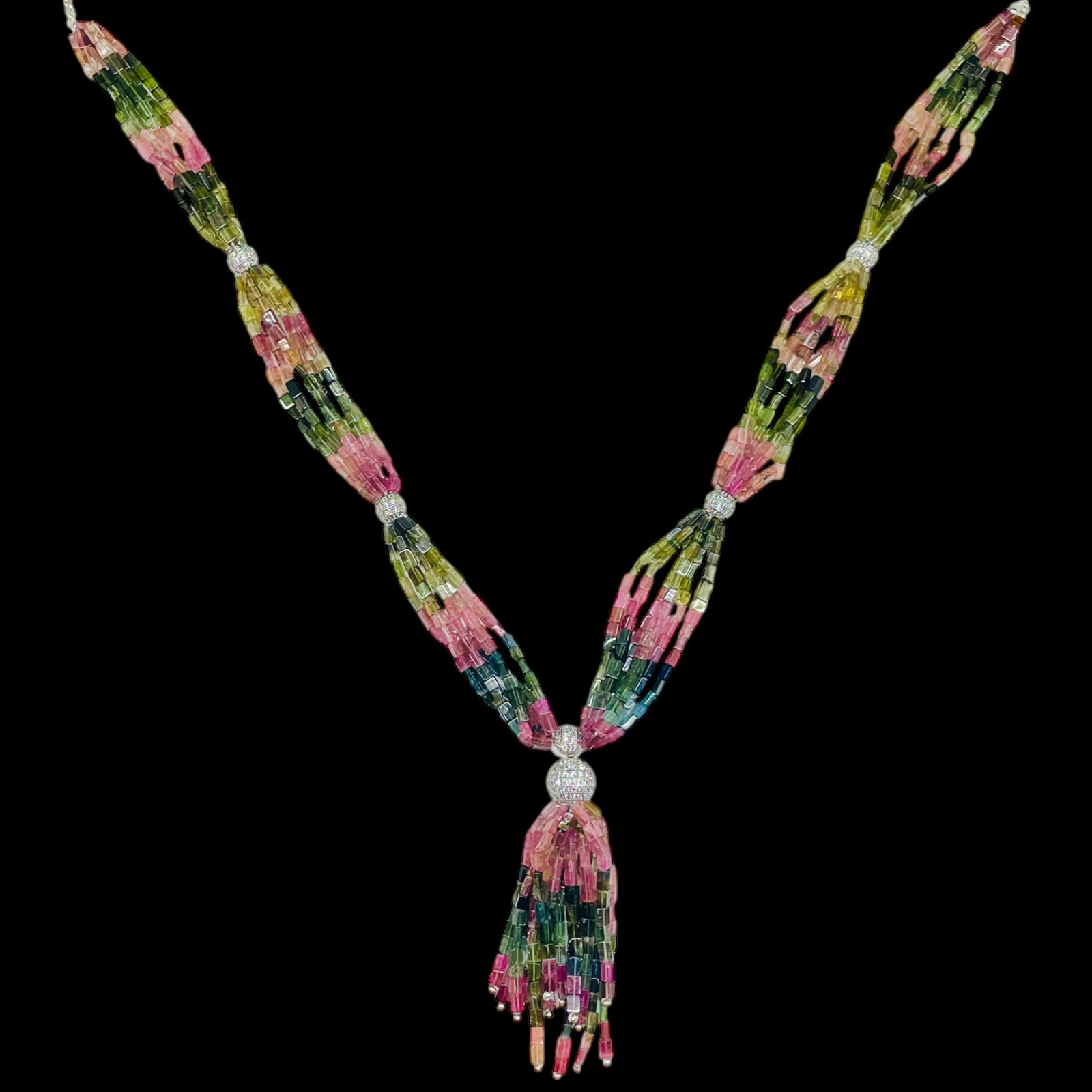 6 Strands Natural Tourmaline Octagon Beads Boutique Necklace 925 Silver Clasp