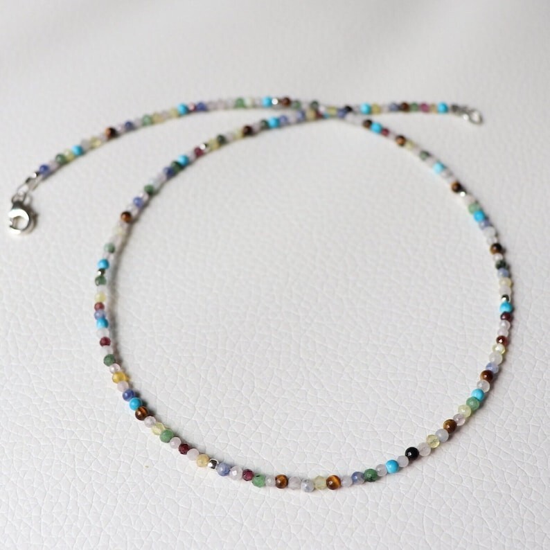 A++ Beautiful Multi Mix Micro Faceted Round Beaded Choker Women Necklaces 18”