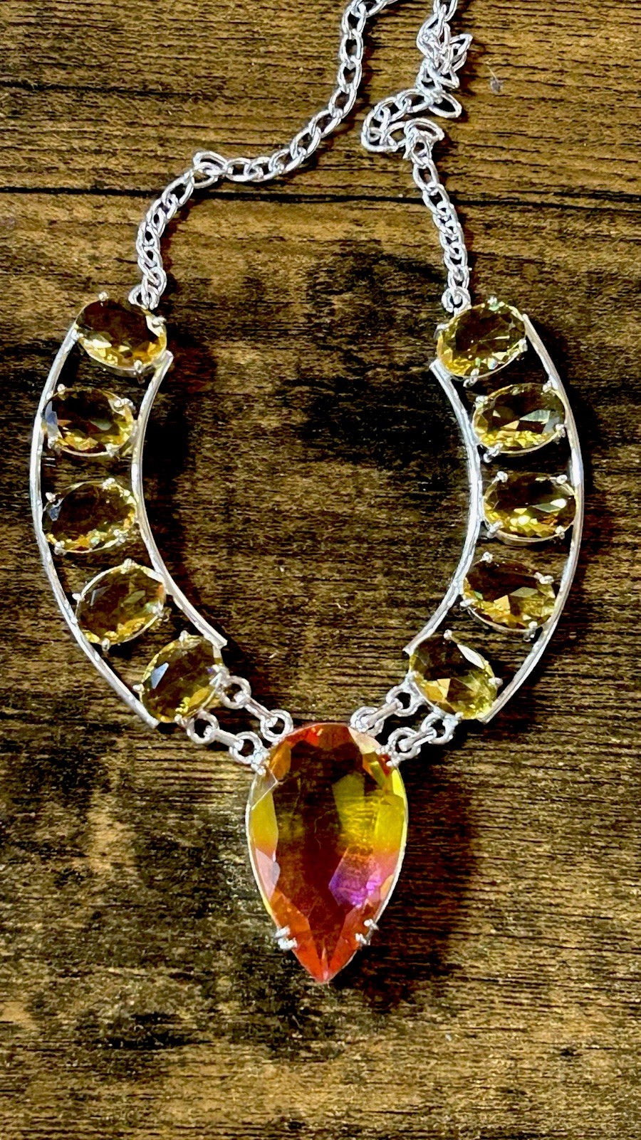 8417. Bi Color Tourmaline Citrine Gemstone 925 Silver Big Necklace 43 Gms