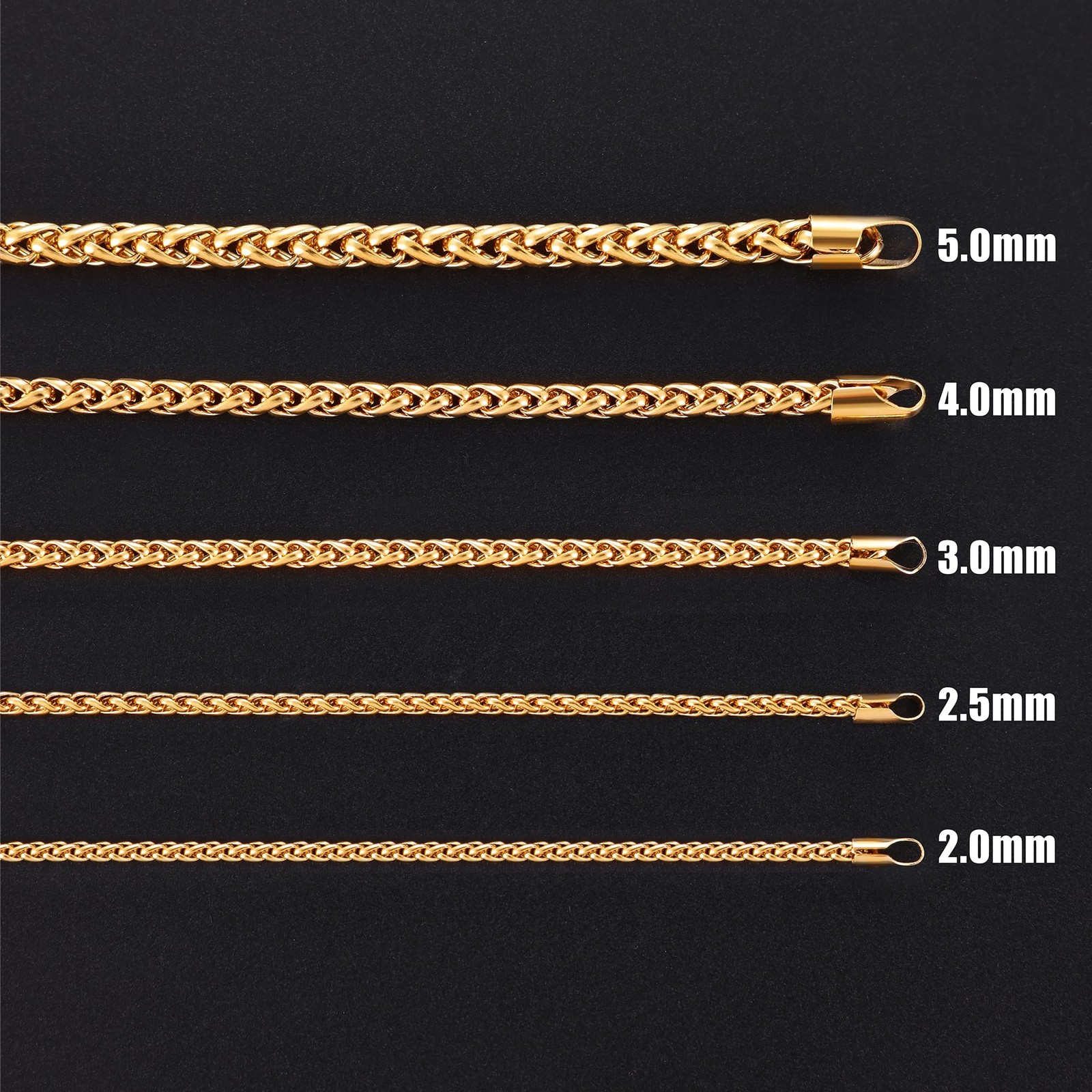14K Gold Plated Wheat Chain Necklace for Men, 2mm 14K Gold Plated Stainless S…