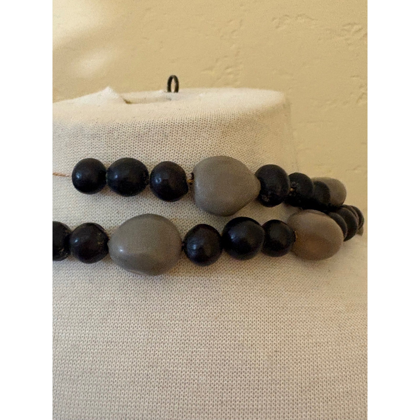 Vintage Black and Grey Organic Seed Bead Double Strand Long Necklace