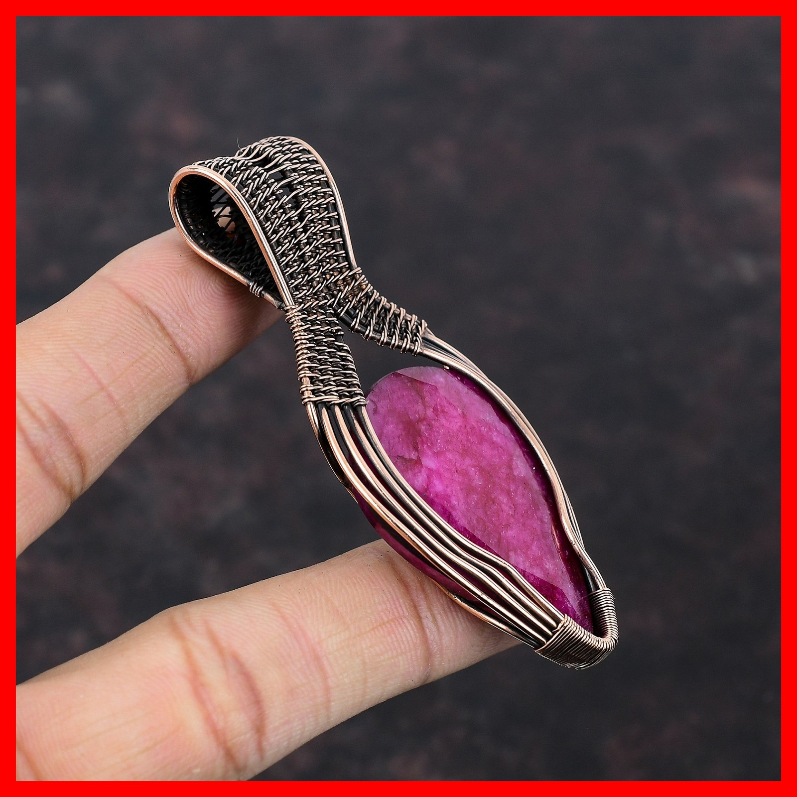 Copper Kashmir Rubi Gemstone Engagement Wire Wrapped Wedding New Pendant Jewelry