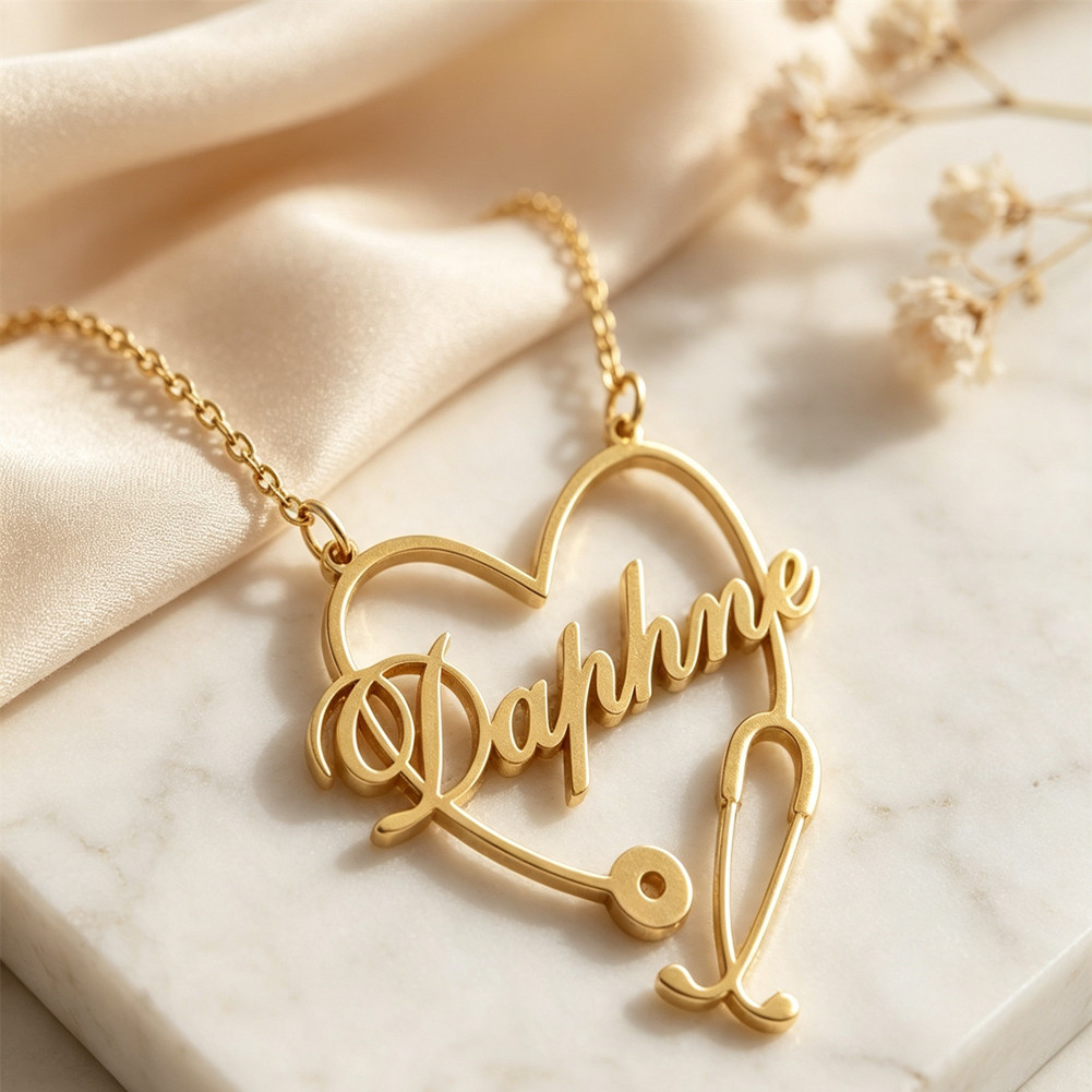Custom Nurse Necklace with Heart Stethoscope Medical Student Graduation Gift