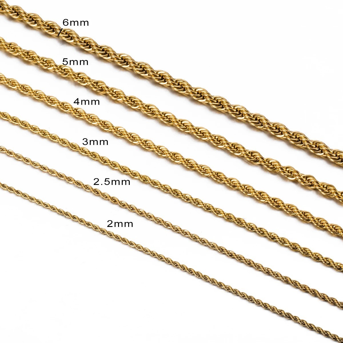 2.5-6mm Twisted Rope Chain Gold Plated Stainless Steel Link Necklace Christmas