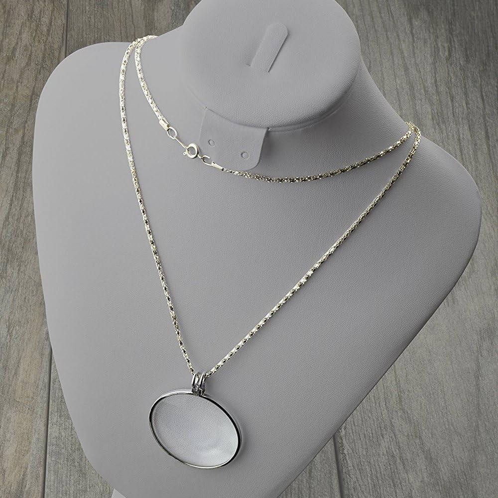 5X Magnifying Glass Pendant 1.6″ Glass Lens Dia. and 35″ Alloy Necklace (Gold…
