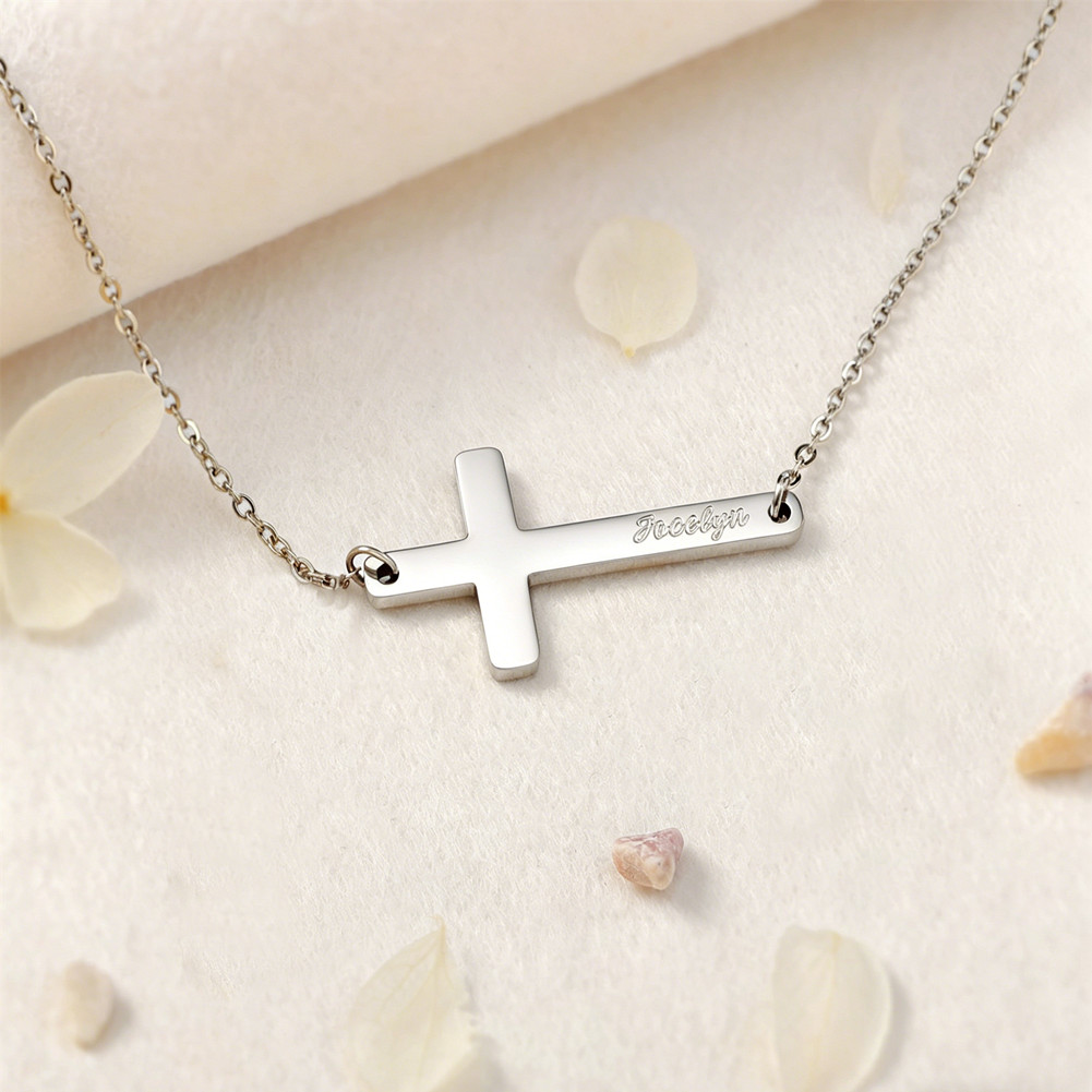 Personalized Cross Name Necklace,Custom Engraved Cross Necklace with Name