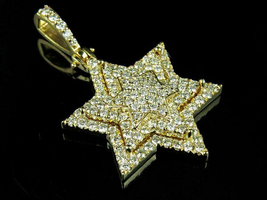 3.00 Ct Round Lab Created Diamond Star Of David Pendant 14K Yellow Gold Finish