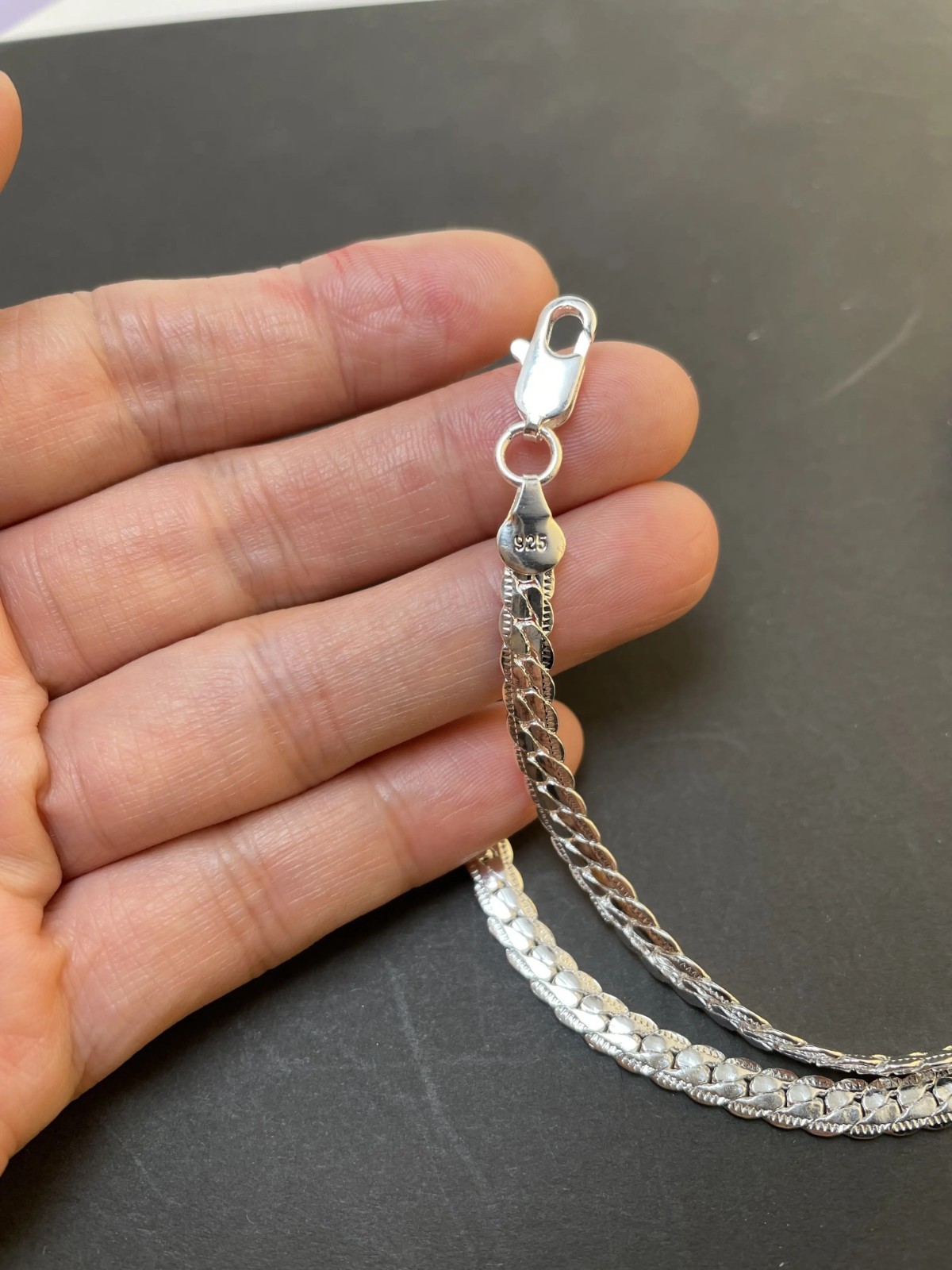 New 925 Sterling Silver Plated Thick Layered Men’s Italy Figaro Chain Necklace