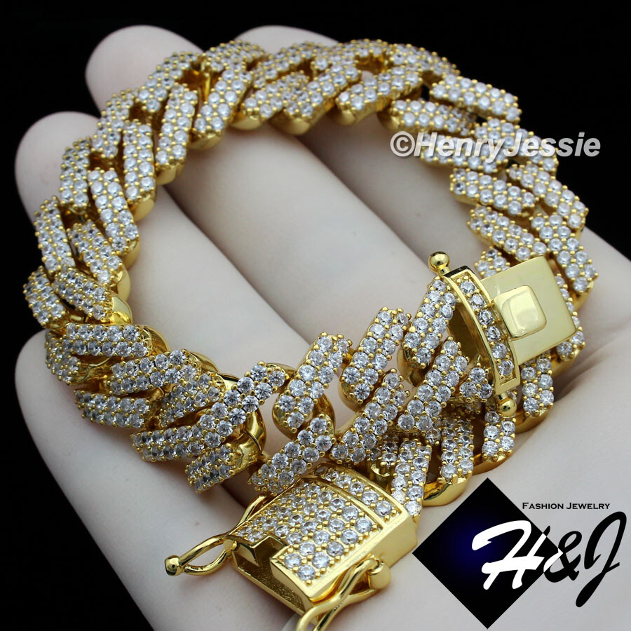 16″-30″MEN 14K GOLD PLATED ICY BLING CZ 14MM GOLD MIAMI CUBAN CURB NECKLACE*B6