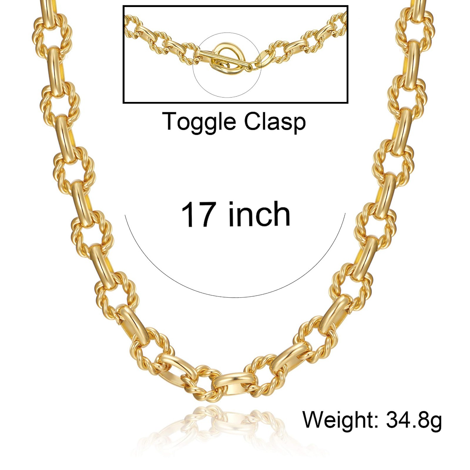 Chunky Gold Choker Necklace for Women – 18K Plated Twisted Oval Link Chain Jewel