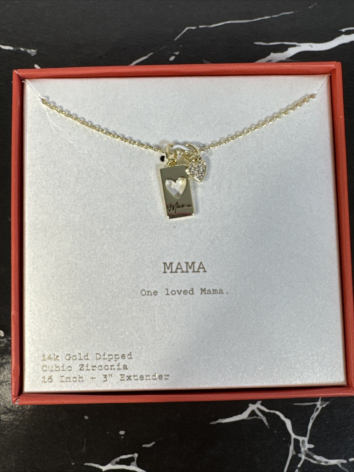 14 Gold Dipped “mamá” Cubic Zirconia Heart Tag Pendant Necklce- A New Day Go