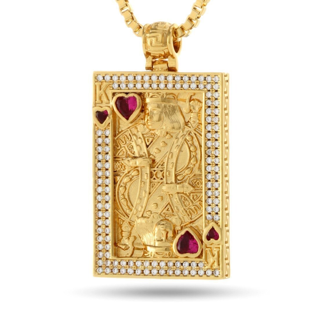 New KING ICE Suicide King and Queen Of Hearts Pendant w 24″ 2.5mm Franco Chain