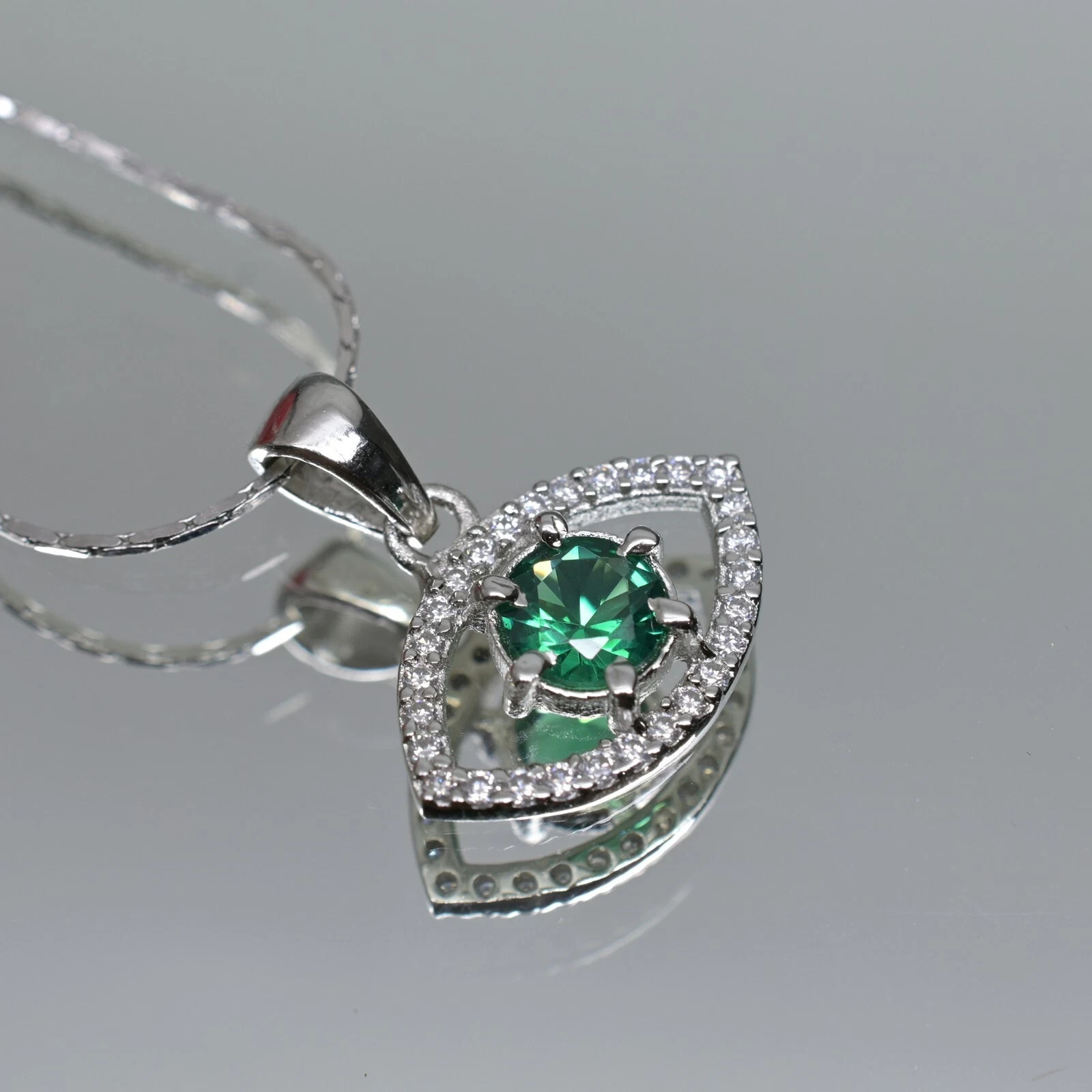 15 Ct Natural Tsavorite Garnet Evil Eye Halo Pendant-Certified Gems 925 Silver