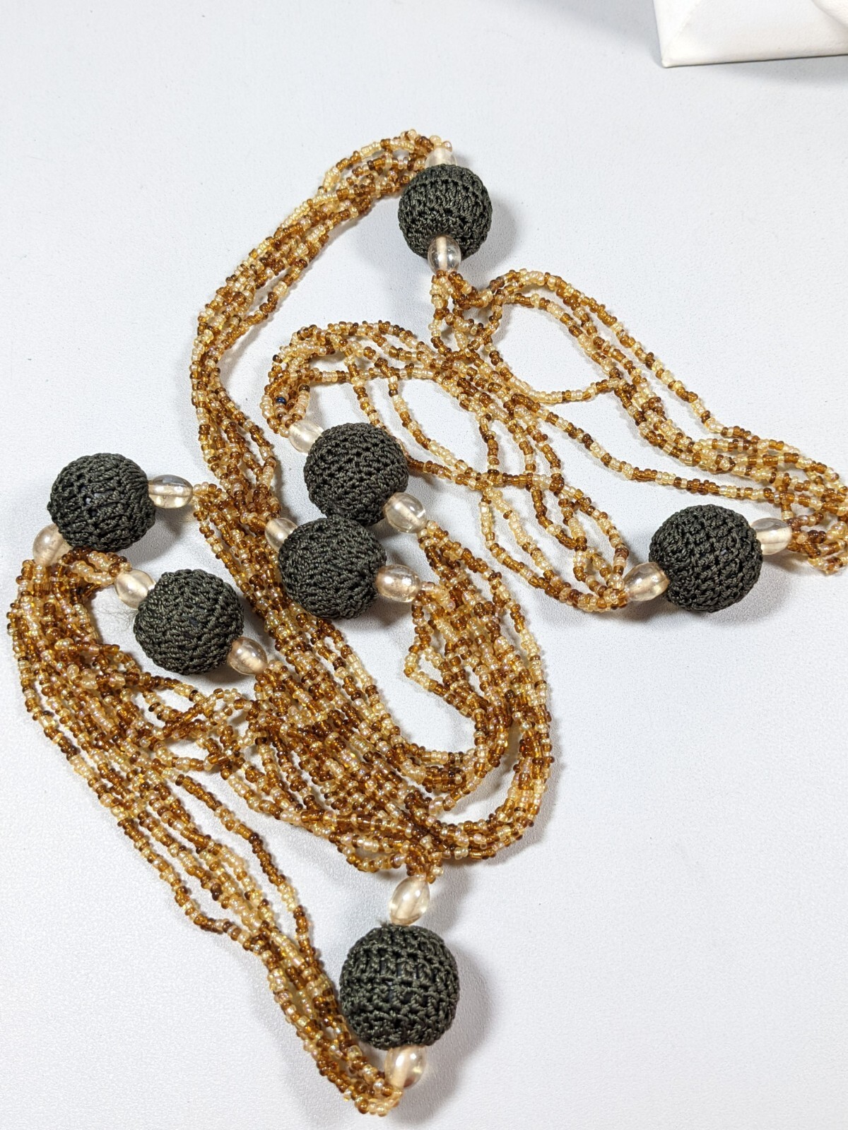 Brown Glass Bead Crochet Round Station Bead Long Necklace 52 inches Tribal Style