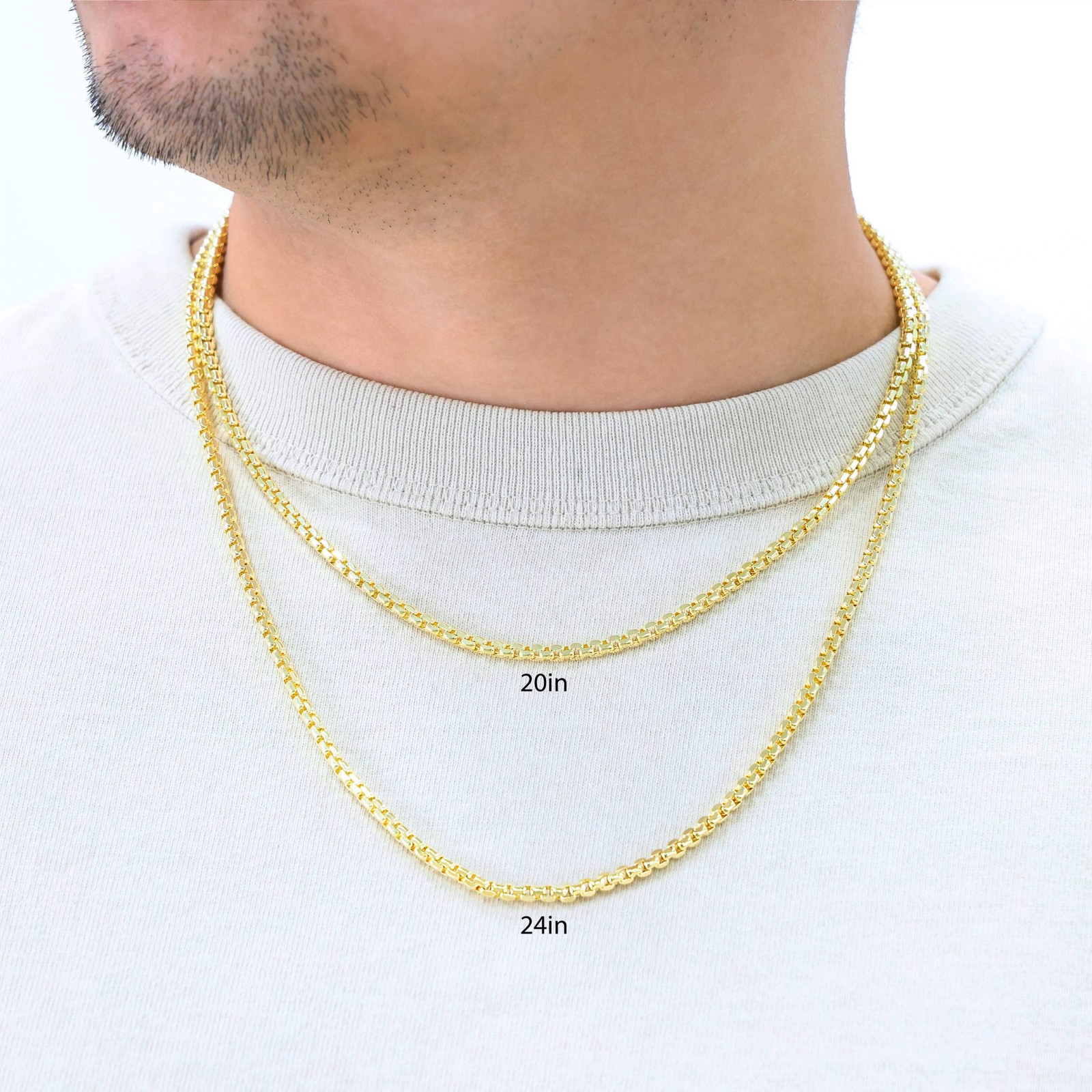 10K Yellow Gold 1.5mm-3.5mm Venetian Round Box Chain Necklace Men Women 16″- 30″