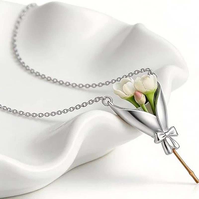Bouquet Necklace Flower Holder Necklace Pendant Floral Vase Necklaces Gift