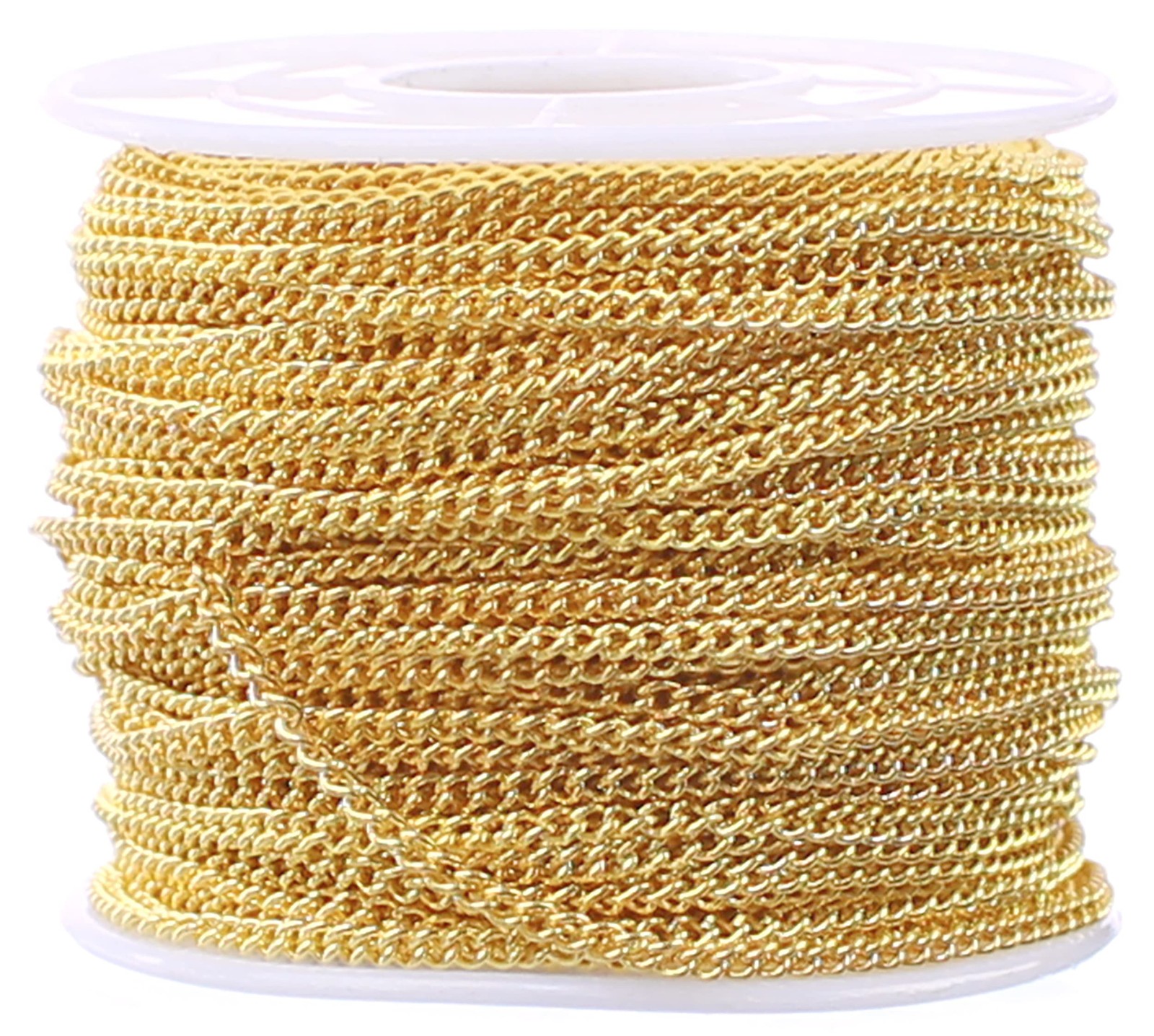 Ts Curb Chain Spool 2.2x3mm Link Gold Color 30 Feet Bulk Chain