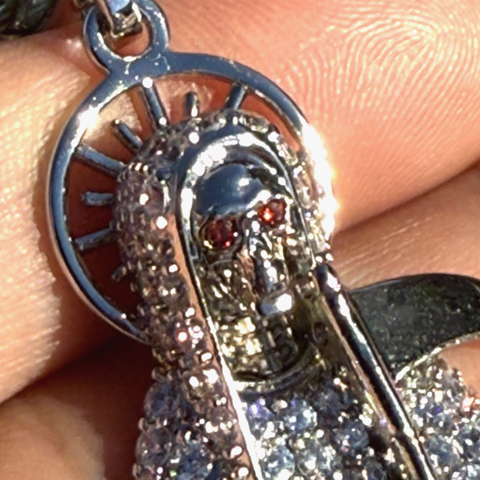 La Santa Muerte Pendant Cadena 3.5″ w/Stainless Steel Franco Chain Necklace 30″