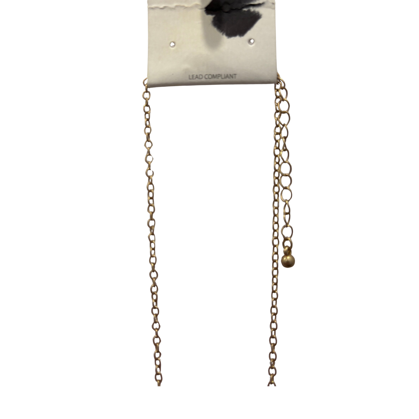 Gold Tone Chain Necklace White Faux Leather Fan Half Moon Pendant Boho NWT