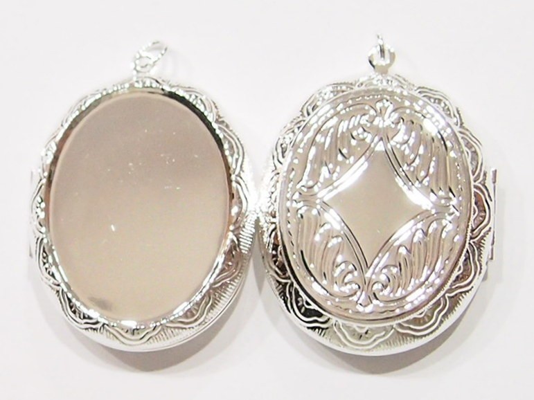 2 of 36x28mm Silver Victorian Style Etched Locket Pendant Settings 54x39mm