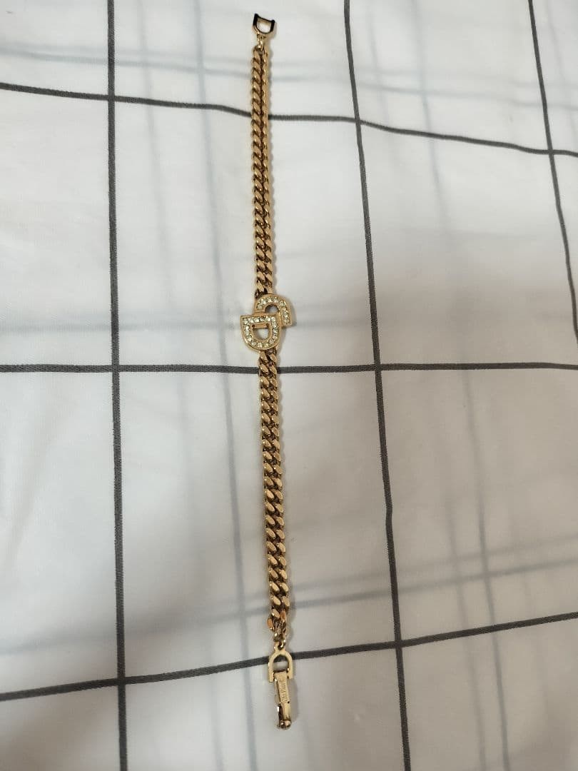 Christian Dior Logo Rhinestone Bracelet Gold Tone 6.5in Elegant Jewelry