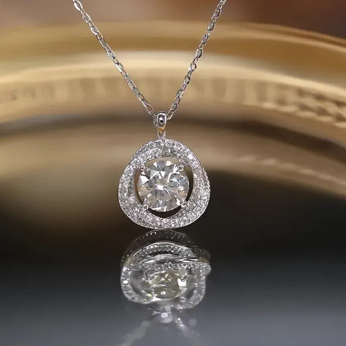 Sparkling CZ Geometric Pendant Necklace Brass Luxury Wedding Jewelry