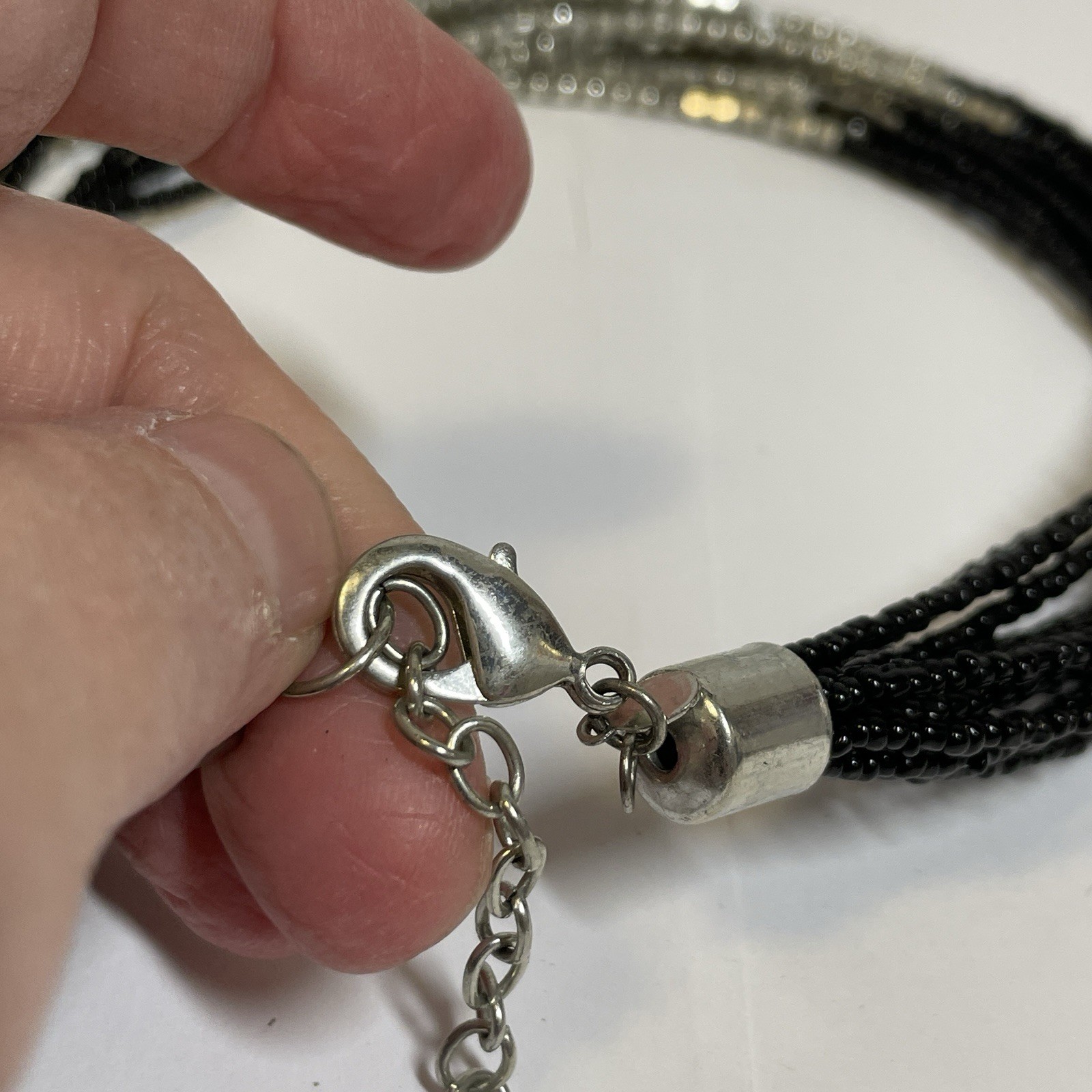 Multi Strand Gunmetal Gray Seed Bead Statement Necklace