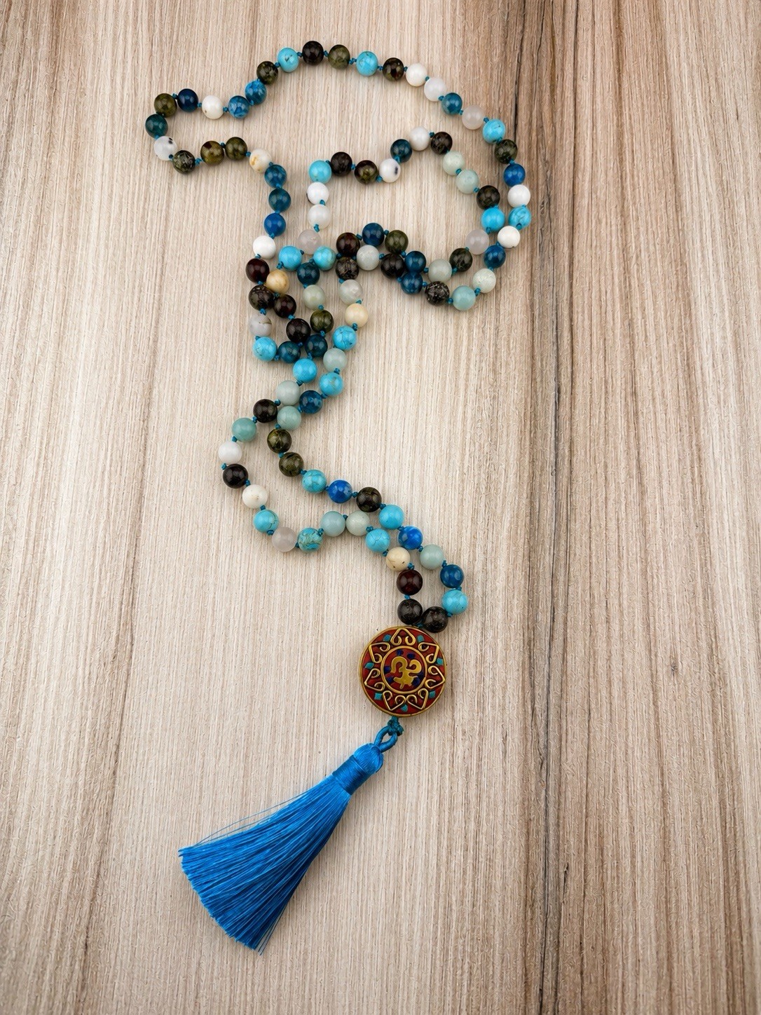 Handmade Gemstone Mala Necklace | 8mm Knotted Beads, Boho Spiritual Jewelry