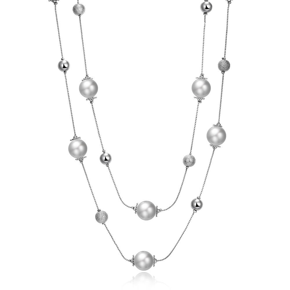 Chic Two Layer White Pearl Glass Woman Chain Wedding Necklace N-A550 Gift