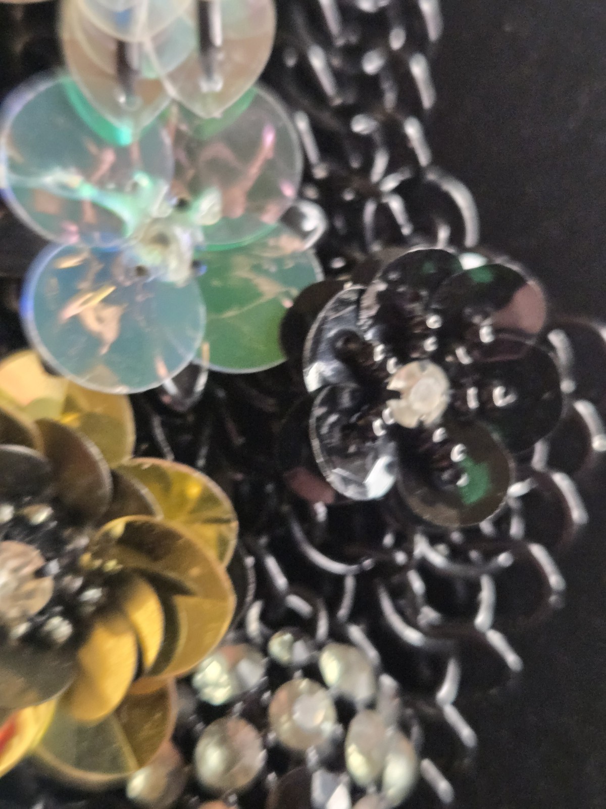 ALDO BLACK STATEMENT NECKLACE CHUNKY FLORAL EMBELLISHED BIB DESIGN