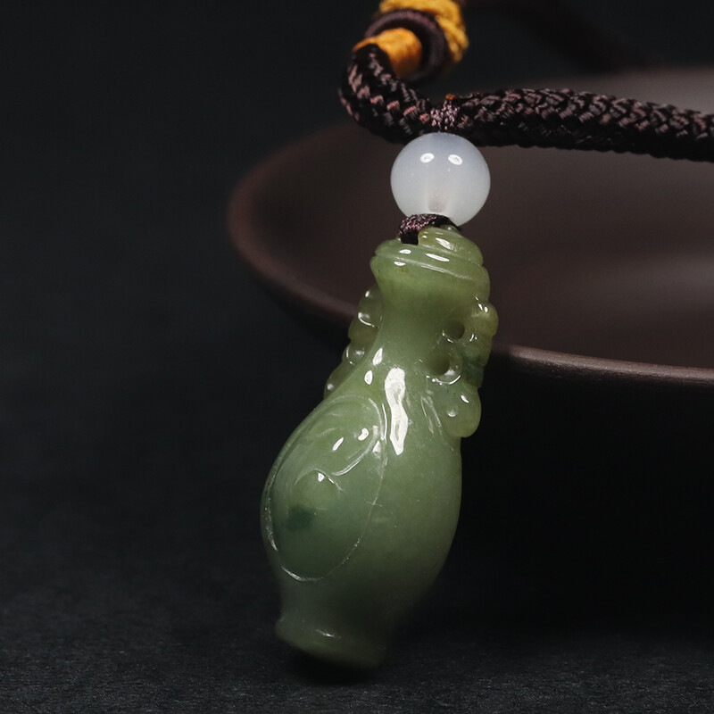Certified Grade A 100% Natural Green Jadeite Jade Pendant Carved Vase SEC11169