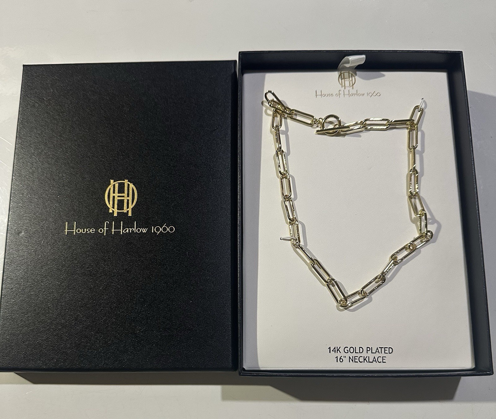 New ! House of Harlow 1960 Gold Paper Clip Necklace 14K Gold Plated